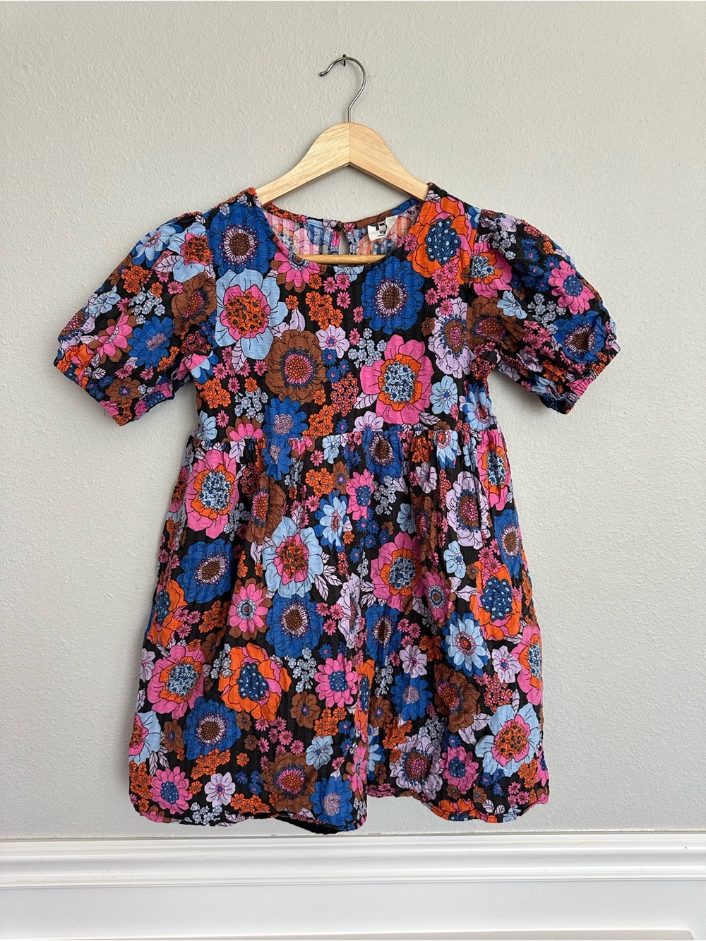 Kids Floral Puff-Sleeve Dress - Pink & Blue Floral